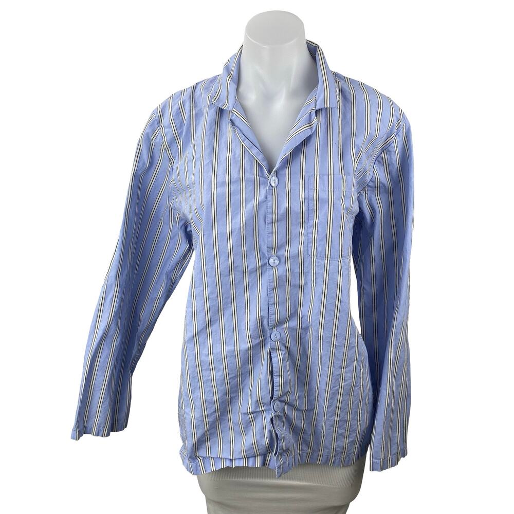 Laurence Tavernier Blue Striped Long Sleeve Button Up Shirt Sleepwear Pajamas S